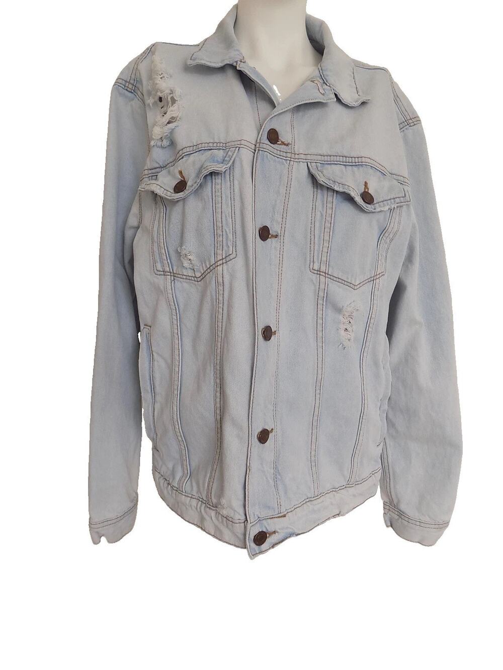 H&M Divided distressed denim jacket jean jacket trucker size Large